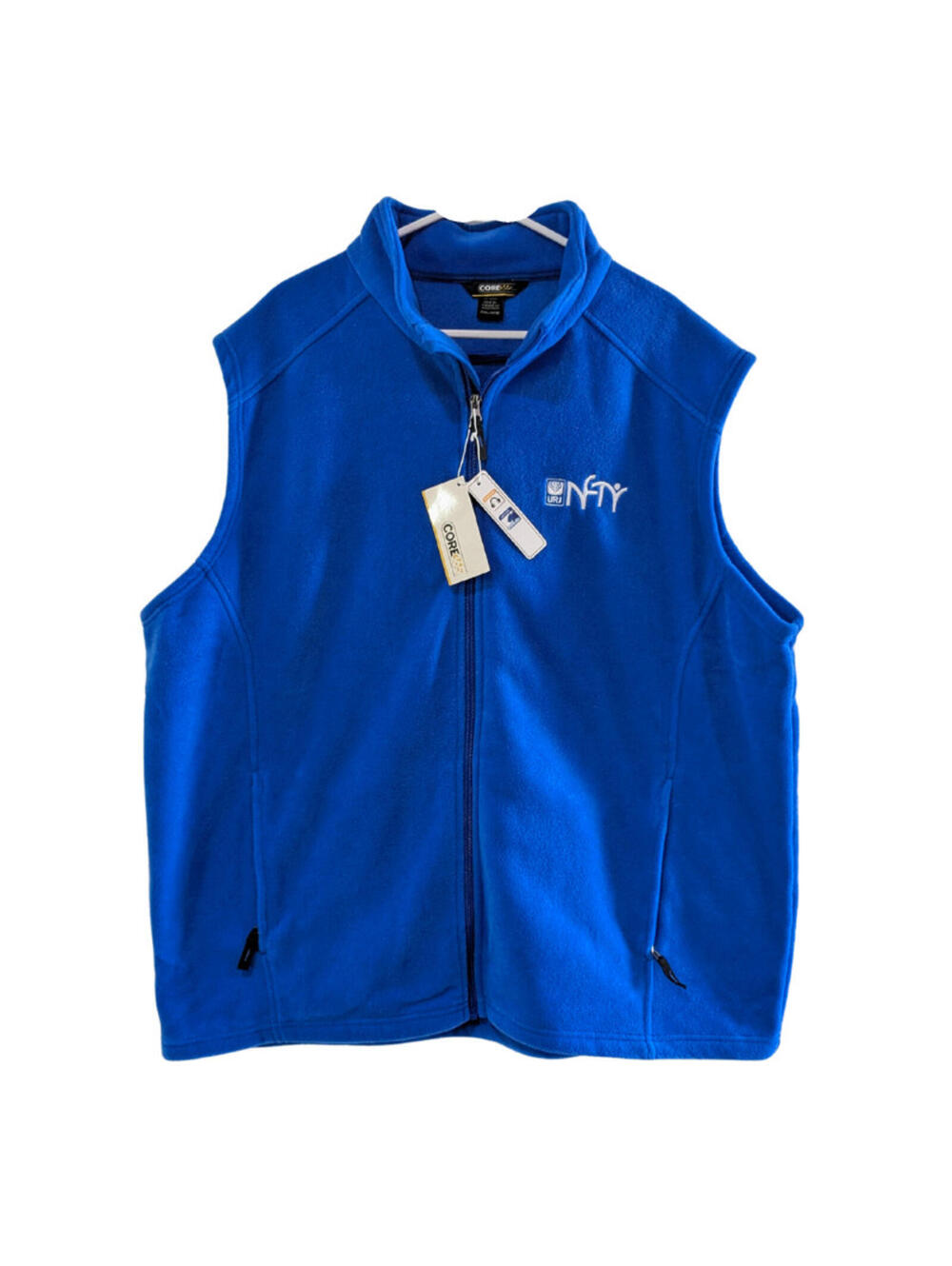 Core 365 Bright Blue Fleece Vest Men's 2XL, Full Zip with URJ NFTY Logo, New